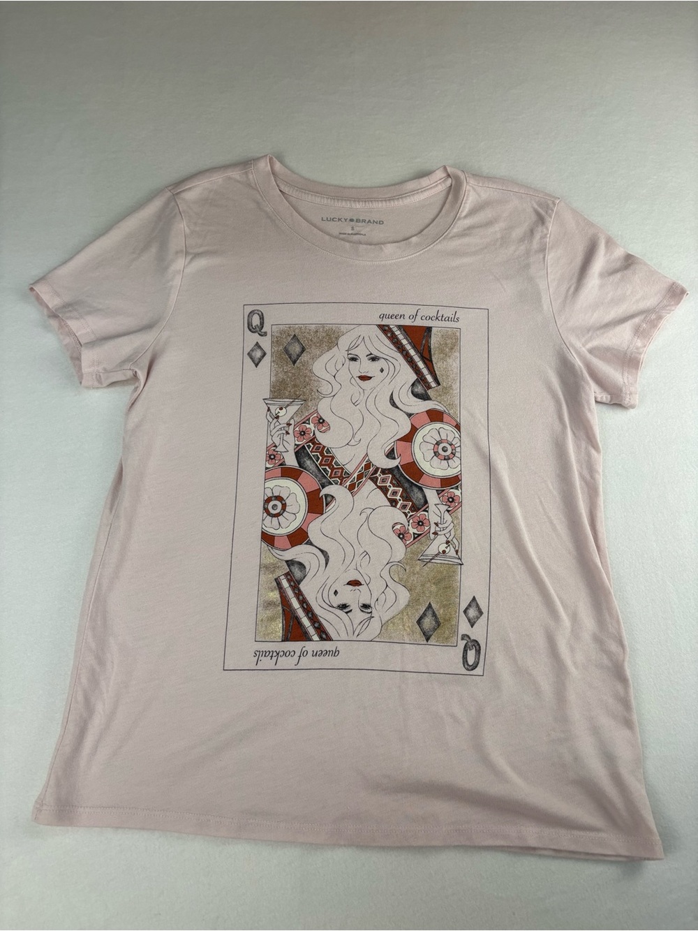 Lucky Brand Light Pink Queen of Cocktails Graphic Tee